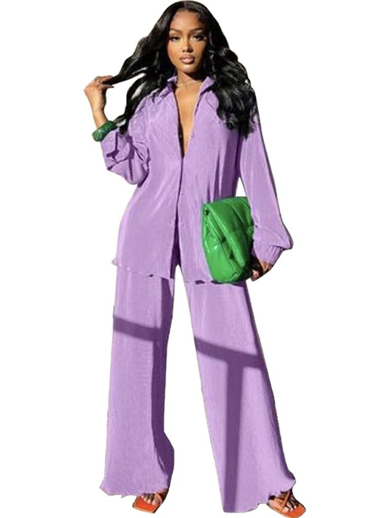 Elegant European & American Women's Solid Color Long Pants Two-Piece Set