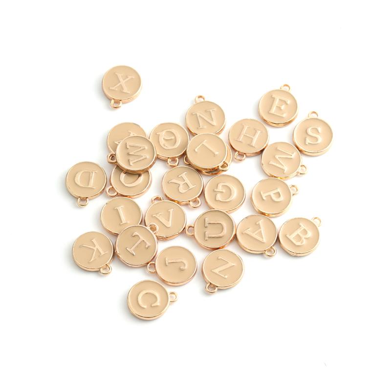 26pcs Double-sided Flat Round Alloy Letter Charms Enamel Charms Alphabet Initial Letter Pendants for DIY Jewelry Making Wholesal