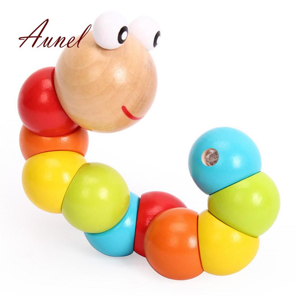 Colorful Wooden Jigsaw Worms Children Early Education Puzzle Finger Games