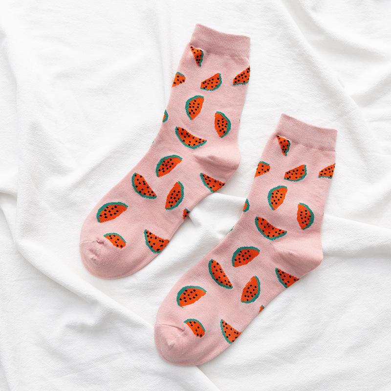 

Japanese Style Women s Trendy Fruit Knee-High Socks: Strawberry & Avocado Mid-Calf Cotton One Size