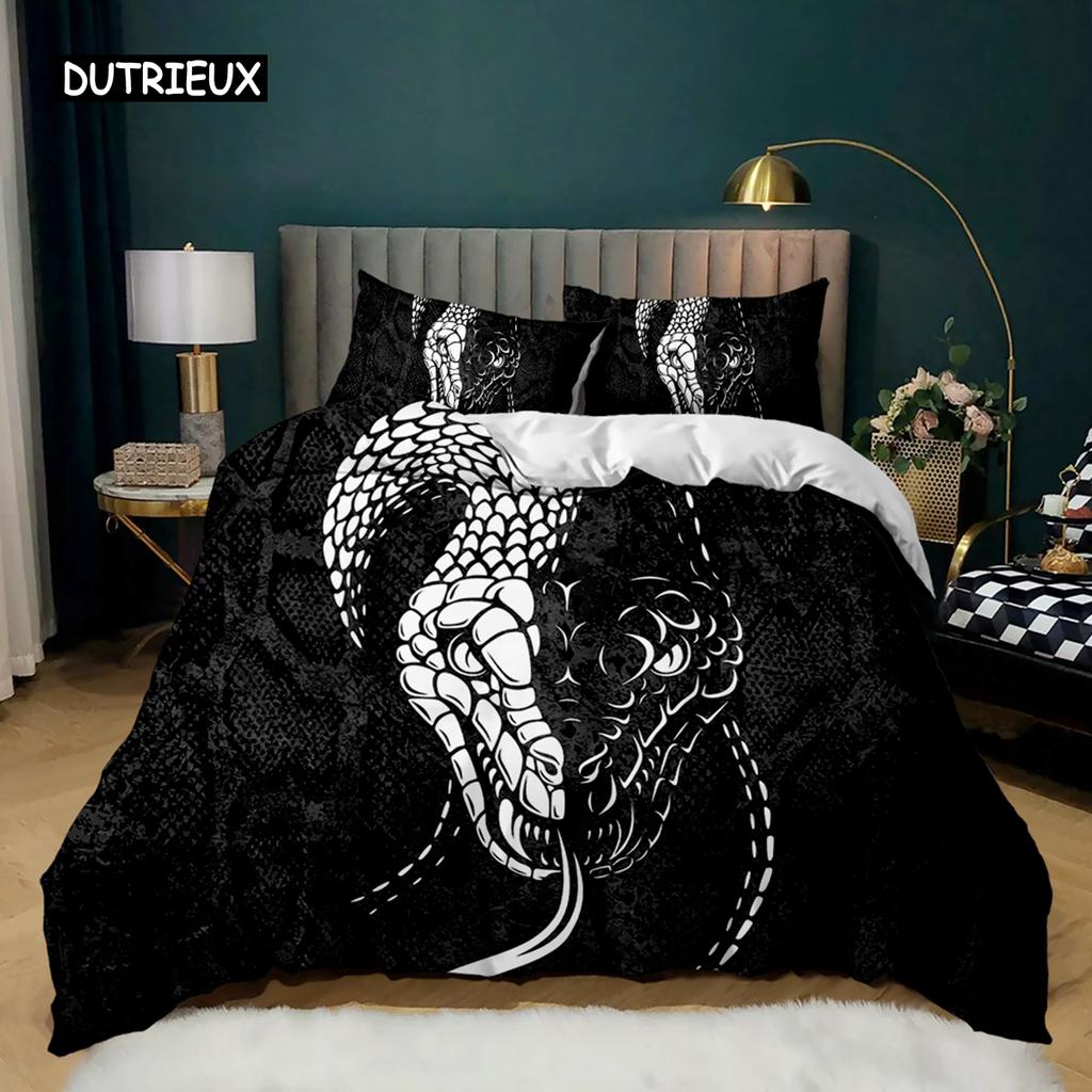 Snake Duvet Cover Wild Animal Comforter Cover Exotic Fairy Rose Twin Bedding Set African Wildlife Style Polyester Quilt Cover
