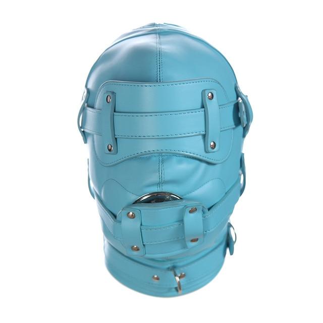Pink Blue Fetish Full Hood With Mouth Dildo Gag   Sex Mask Hoods