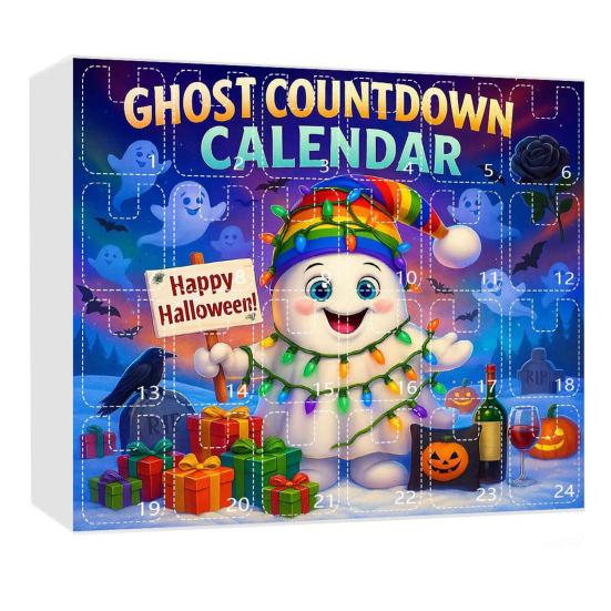 2025 Halloweenský Duch Adventní Kalendář 2D Akrylová Kreslená Sada Ozdob Duchů 24 Dní Roztomilá Duch Počítadlo Dekorace pro Domácí Oslavy