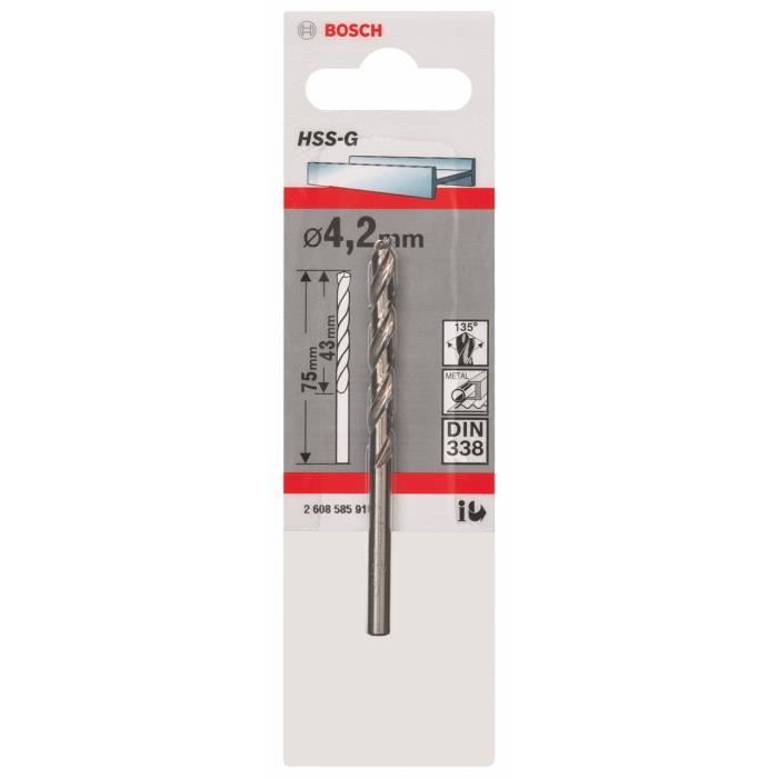 Foret pour le métal - BOSCH - HSS-G - Diamètre 7,5 mm - Longueur 69 mm - Longueur totale 109 mm