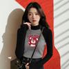 Women's Chic Velvet Raglan Color Block Slimming Long Sleeve Stand-up Collar T-Shirt