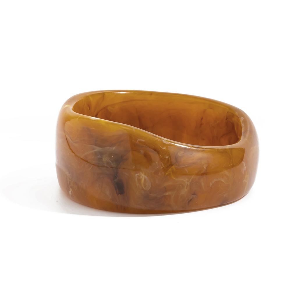 Design Sense Irregular Metal Smooth Spring Bracelet, Exaggerated Wind Smudging Resin Wide Bracelet