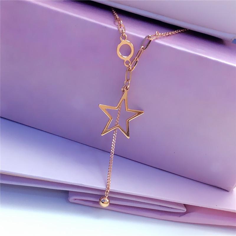 Color Gold French Hollow Star Set Chain Bead Pendant Mori-Plated Rose Gold Exquisite Necklace