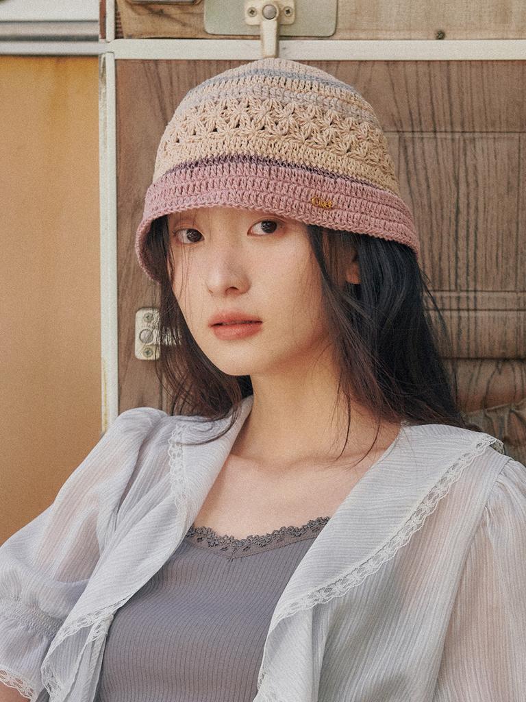 OUEL Crochet Knit Bucket Hat_Pink