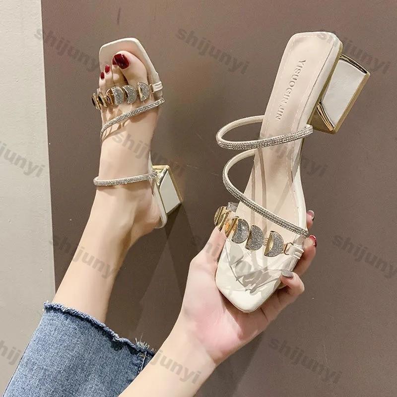 Mode Damen Mode Strass High Heel Sandalen Sommer Damen Sexy Sandalen Weibliche Ledersandalen Übergröße 34-40 Zapatos De Mujer