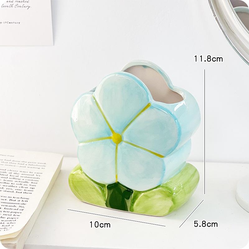 

Flower Ceramic Pen Holder Cute Desktop Ornament Girls Desk Office Storage Box Stationery Organizer Jar