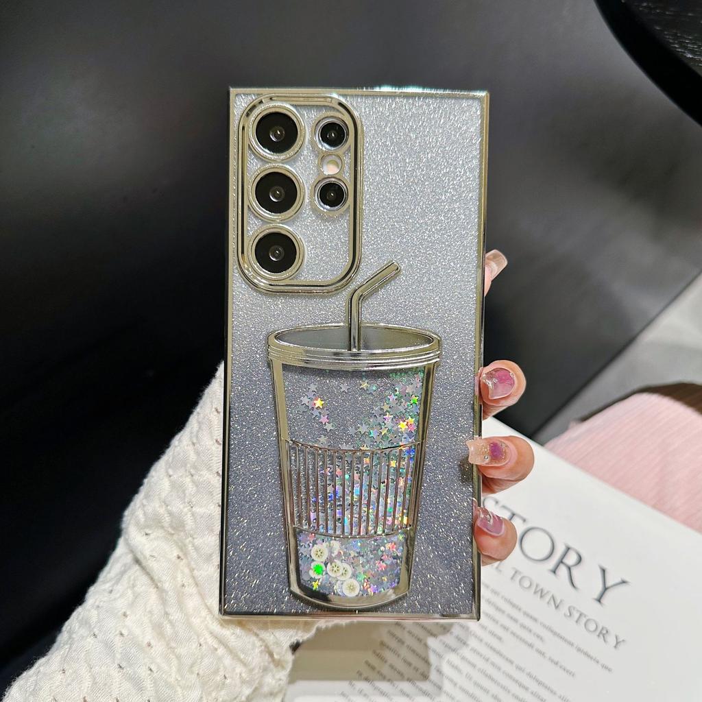 Creative Quicksand Cup Suitable for Samsung S24ULTRA Mobile Phone Case S23 Transparent Gradient Glitter S22 with Lens Film