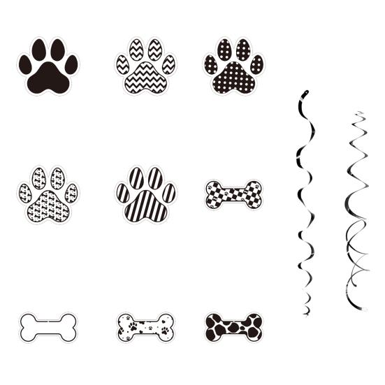 48 Pcs Dog Themed Party Hanging Swirls Decoration Dog Paw Bones Ceiling Streamer for Pets Birthday Baby Shower Party Supplies