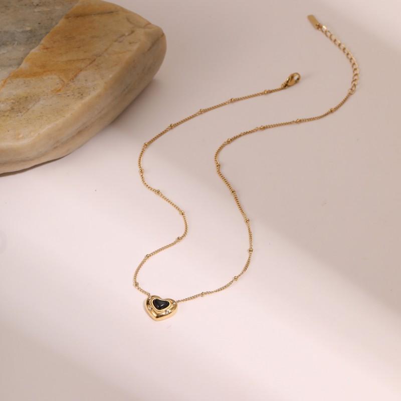 Stainless Steel Heart Shape Natural Stone Pendant Necklace Women Gold Or Tone MinimalistChain 2025 Fashion