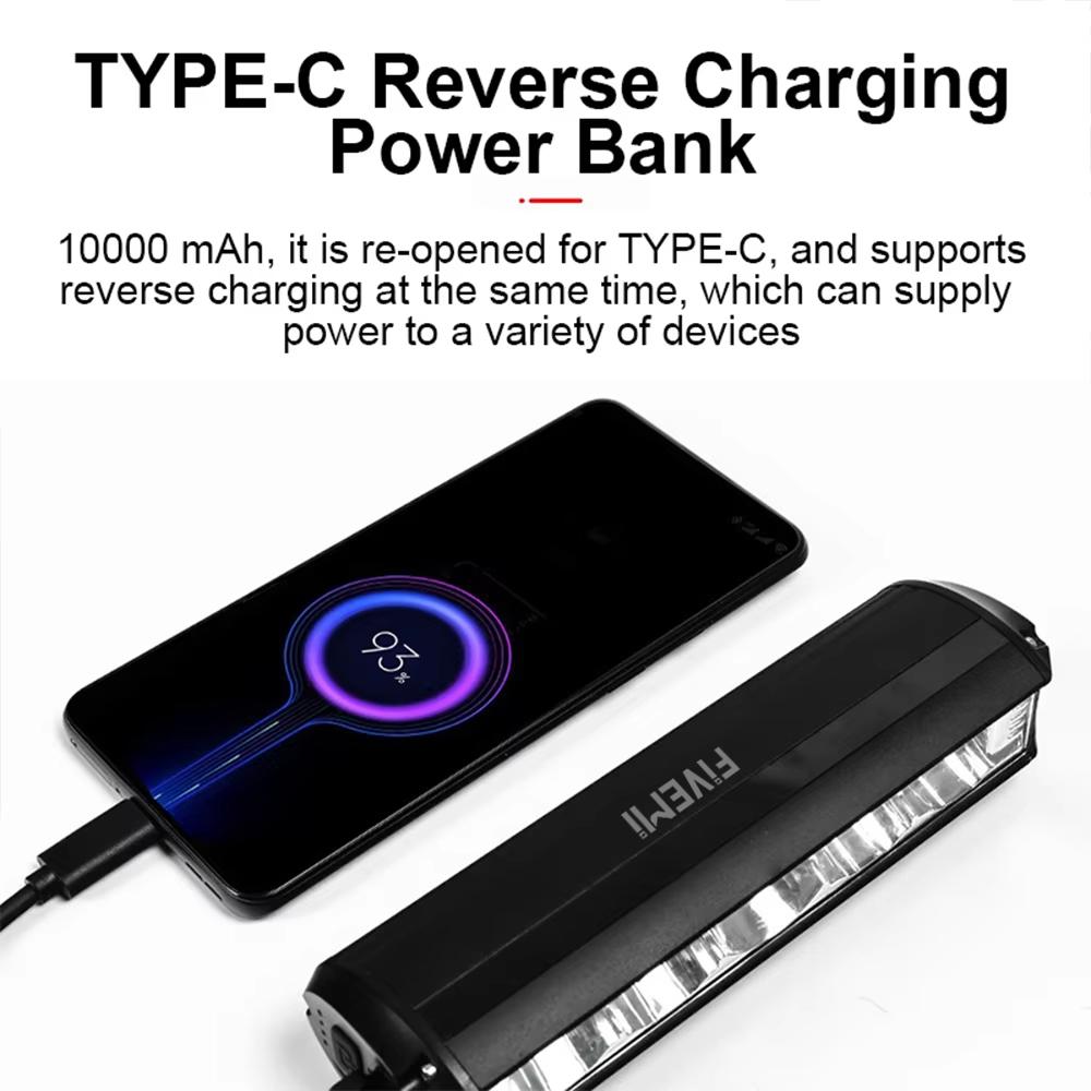 Fivemi Bicycle Light Front 10000mAh Bike Light Power Bank Flashlight USB Charging MTB Road Cycling Lamp Accessories Taillight 7