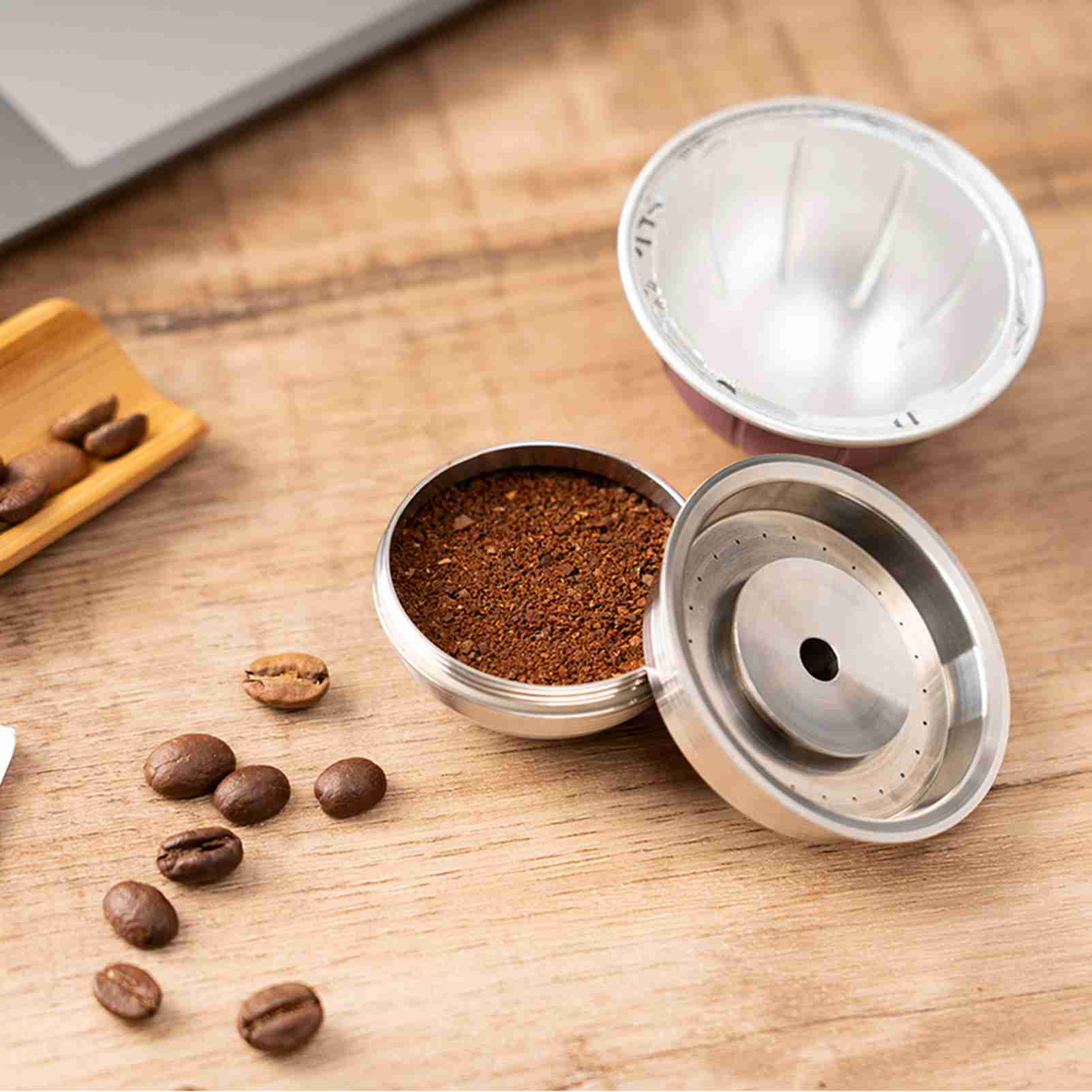 

Stainless Steel Coffee Capsule Set Reusable Coffee Capsule Cup Filter with Powder Tamper Spoon Brush