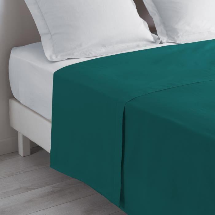 Drap Plat - Marque Inconnue - 180x290 Cm - Point Bourdon - Couleur Pétrole - Fibre Naturelle