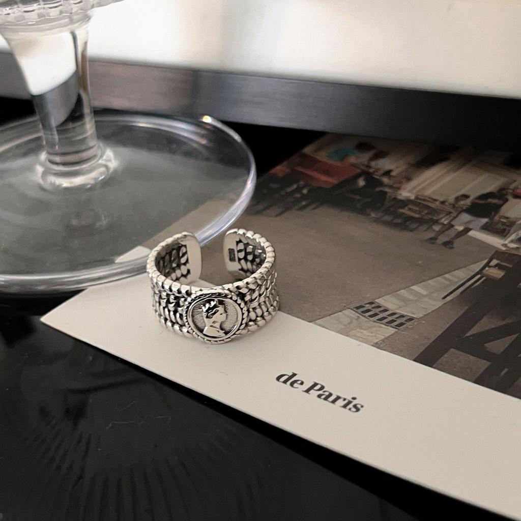 Yinruitai S925 Sterling Silver Wide Band Ring: Women's Retro Fashion Open Finger Ring, Trendy Index Finger Accessory.