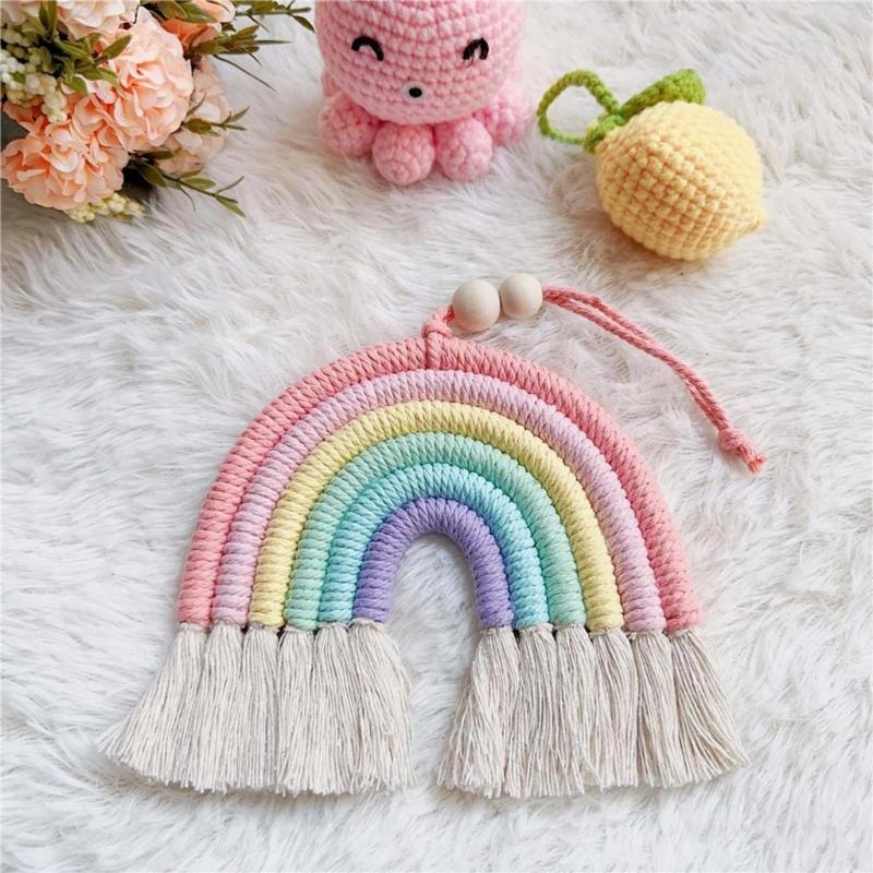 BeHandwovens Cotton Rope Rainbow Tassels Wall Car Pendants Rainbow Wall Hangings Holiday Decorations