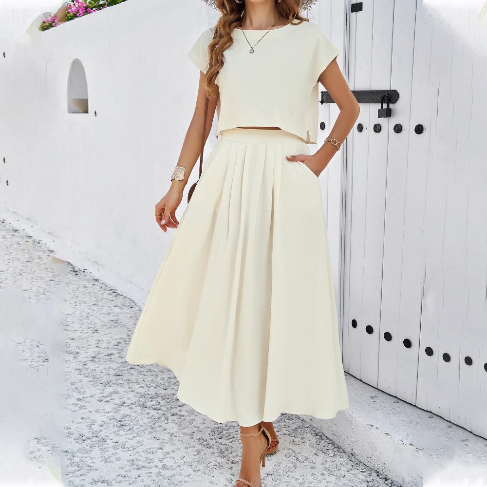 Spring and Summer Temperament Casual Solid Color Sleeveless Vest Top Skirt Suit