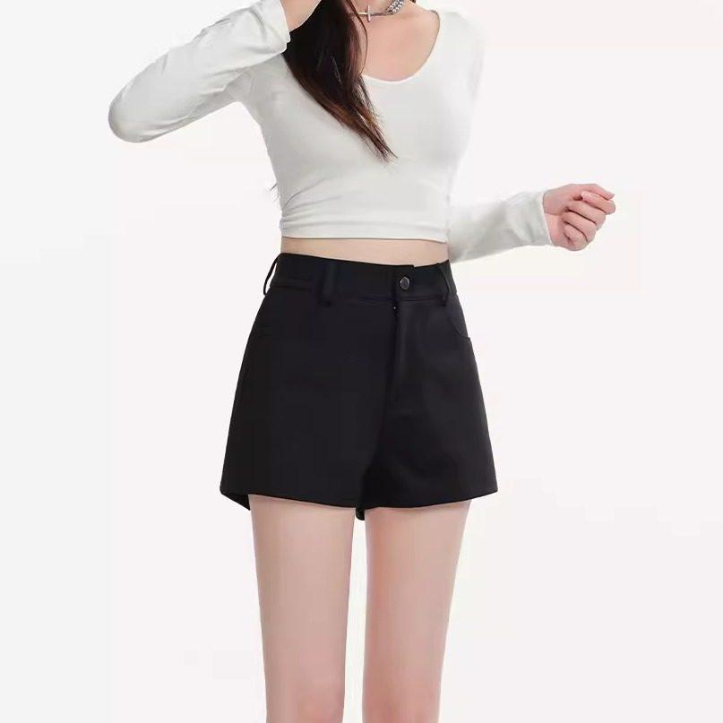 

Women s High-Waist Plush Bootcut Shorts - Thickened, White, Tight-Fitting, Versatile for Autumn & Winter Black Regular