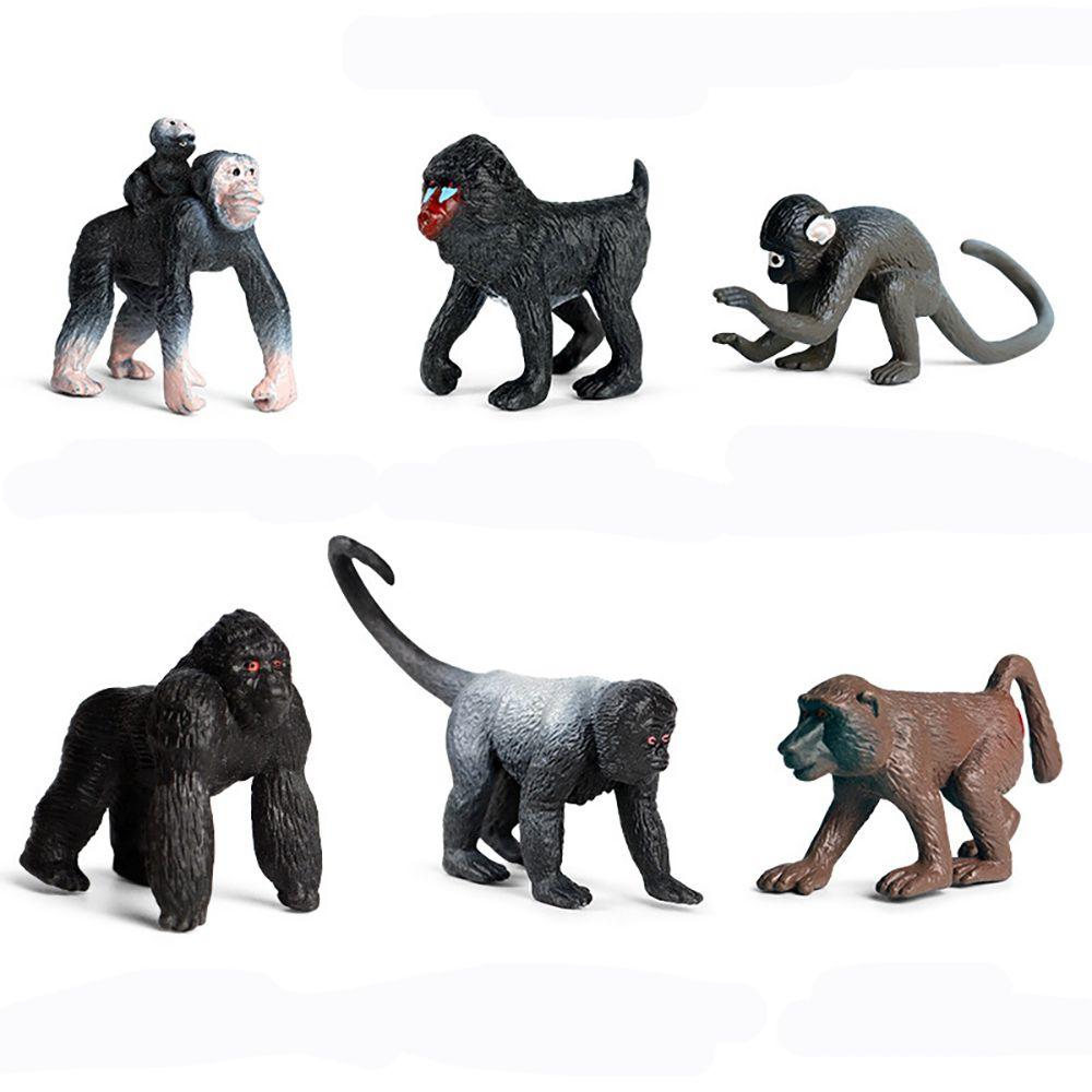 6PCS Lifelike Monkey Model Orangutans Figurine Simulation Gibbon Cubs Simulation Wild Animal Zoo Scenes Educational Toys Gift
