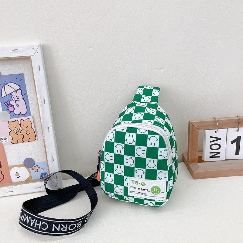 New children's bag boys fashion plaid messenger bag Internet celebrity mini smiley face breast bag girls casual change bag