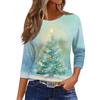 Women's O-Neck 3/4 Sleeve Christmas Print Top