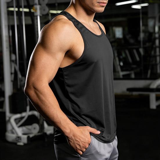 Men Vest Slim Fit Sleeveless Round Neck Summer Camisole Pure Color Racerback Design Summer Sport Vest