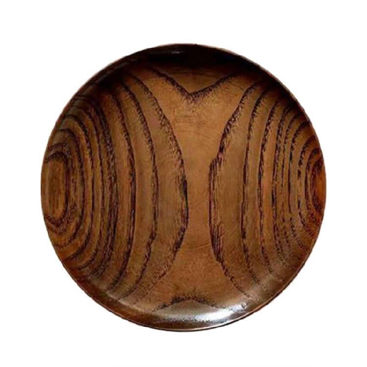 

Round Solid Wood Plate Dinner Plates Food Saucer Dessert Serving Tray Cake Fruit
