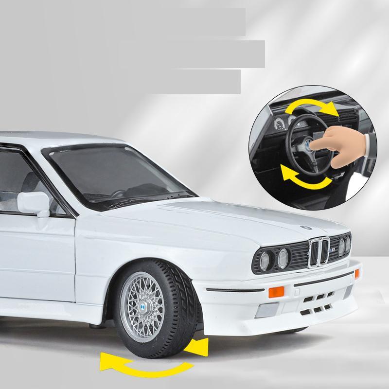 1/24 BMW M3 E30 Toy Car Model Diecast Metal Vehicle Miniature Pull Back Sound Light Doors Openable Collection Gift For Kid Boys