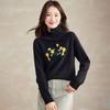 Women's 100% Wool Embroidered High-Neck Sweater
