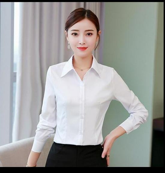Korean Style Women's Long Sleeve White Blouse - Casual, Plus Size, Anti-Exposure Shirt