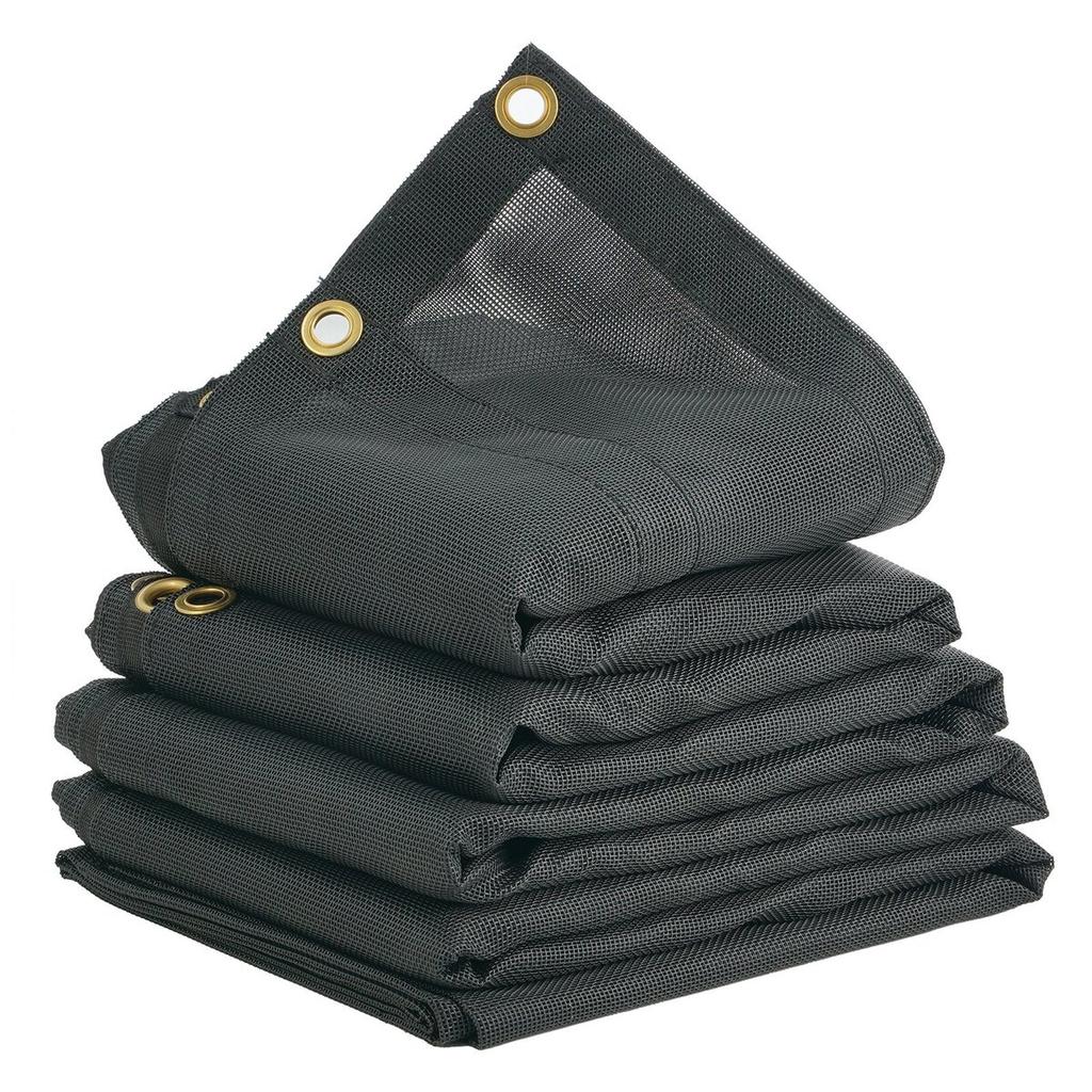 Dump Truck Mesh Tarp, 6 x 14 ft, PVC Coated Black Heavy Duty Cover with 5.5" 18oz Double Pocket, Brass Grommets, Reinforced Double Needle Stitch