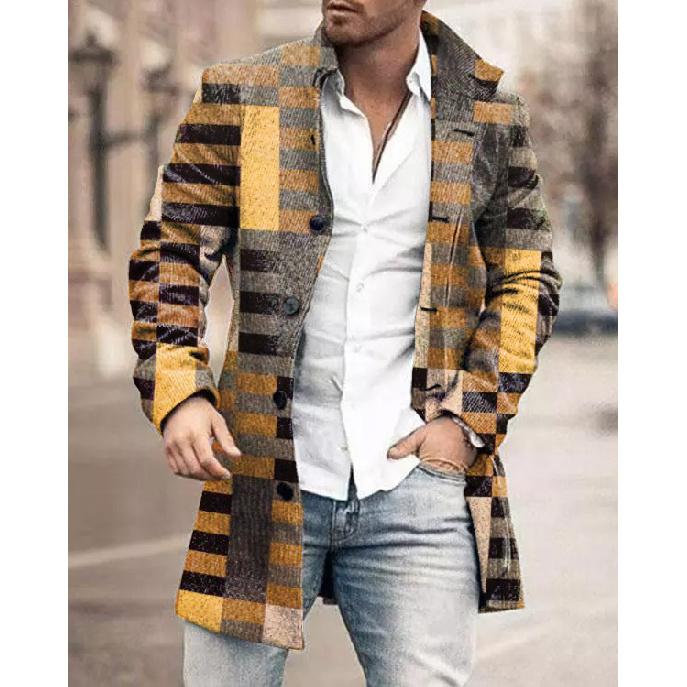 Spring New Men's Pocket Versatile Daily Retro Stand Up Collar Medium Long Woolen Coat Men's Casual Coat Men's Clothing