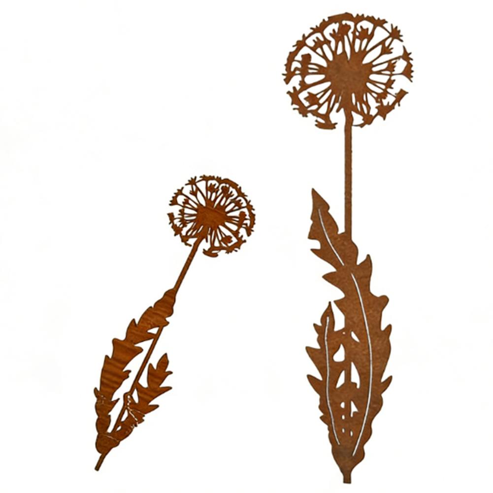 Rusty Finish Dandelion Garden Art Rustic Metal Stake