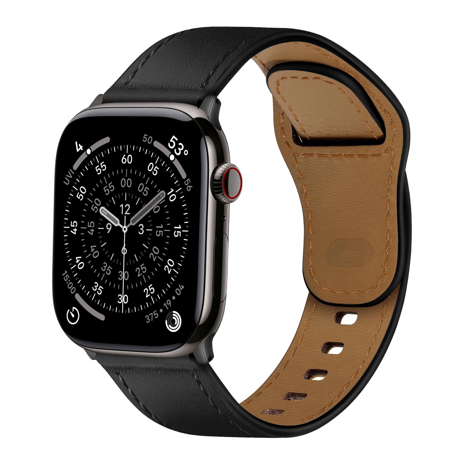 

Кожаный ремешок для Apple Watch 44мм 45мм 40мм 41мм 42мм 46мм Натуральный Браслет Correa iWatch Серия 11 10 9 6 SE 7 8 ultra 3 Ремешок 42 44 45 49 S10-46mm чёрный