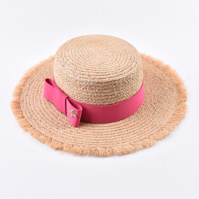 Natural Raffia Straw Hats for Women Ribbon Decoration Elegant Ladies Party Dress Hats Summer Travel Beach Sun Hat