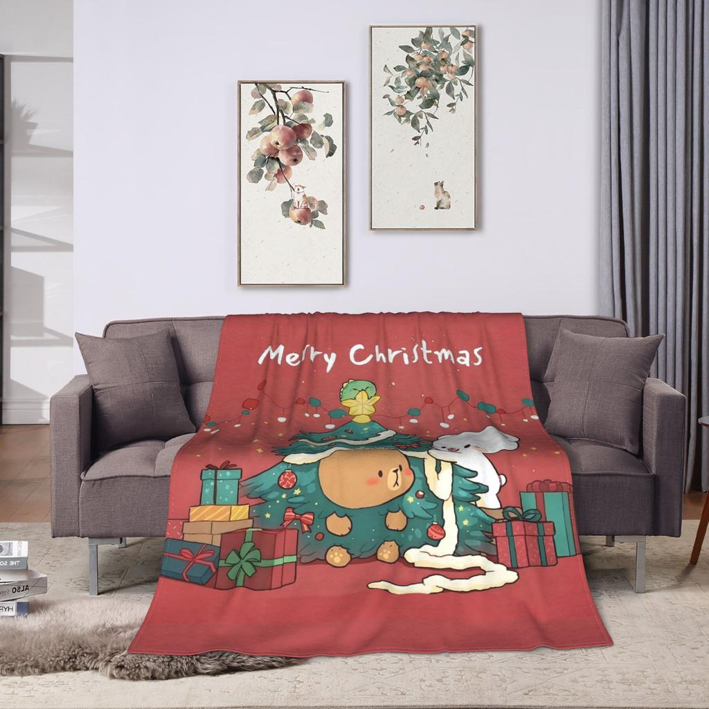 Bubu and Dudu Xmas Panda Couple Merry Christmas Soft Warm Blanket  Airplane Plush Bedding Throw Flannel Bedspread Sofa Bed Cover