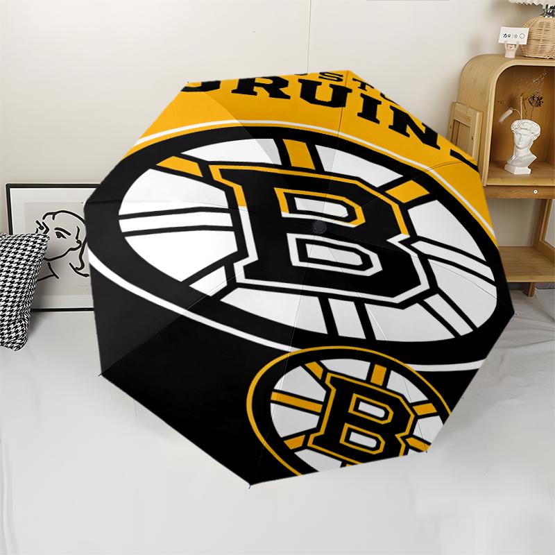 Boston Bruins Beach Towel Print Automatic Umbrella, 8 Rib Iron Frame, Plastic Handle, Suitable for Outdoor Travel &Daily , Ideal Gift