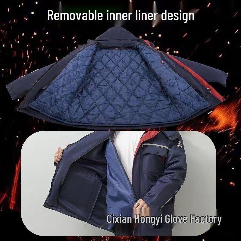 Men's Winter Anti-static Cotton-padded Work Jacket, Removable and Thickened for Warmth and Labor Protection.