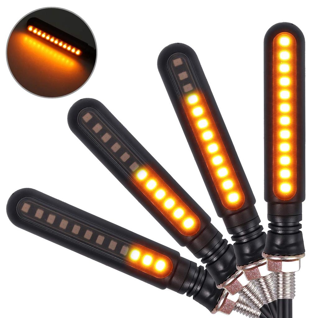 Justech LED Motorcycle Turn Signals, 24 LEDs, 12V, Universal Flowing Turn Signals, High Brightness, IP65 Waterproof, Set of 4 (Amber)