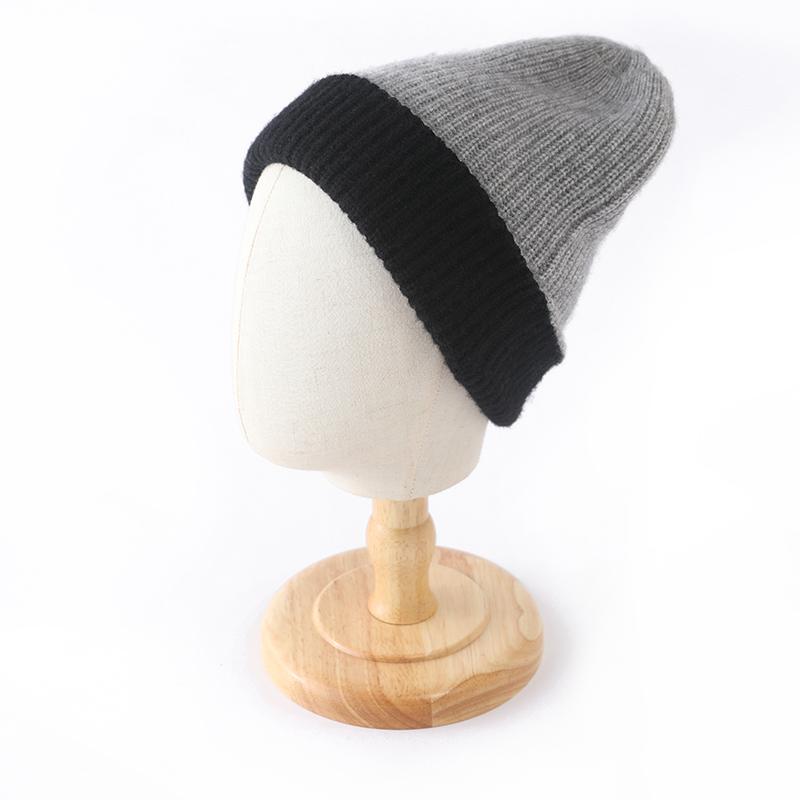 

100% Cashmere Double Layer Double Sided Knit Beanie Hats Warm Winter Two Tone Caps Versatile Reversible Headwear Multi Color сірий колір