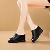 Wedge Heel Thick Bottom Leather Slippers Women's 2025 Summer New High Heel One-word Drag Fish Mouth Muffin Soft Bottom Versatile Sandals