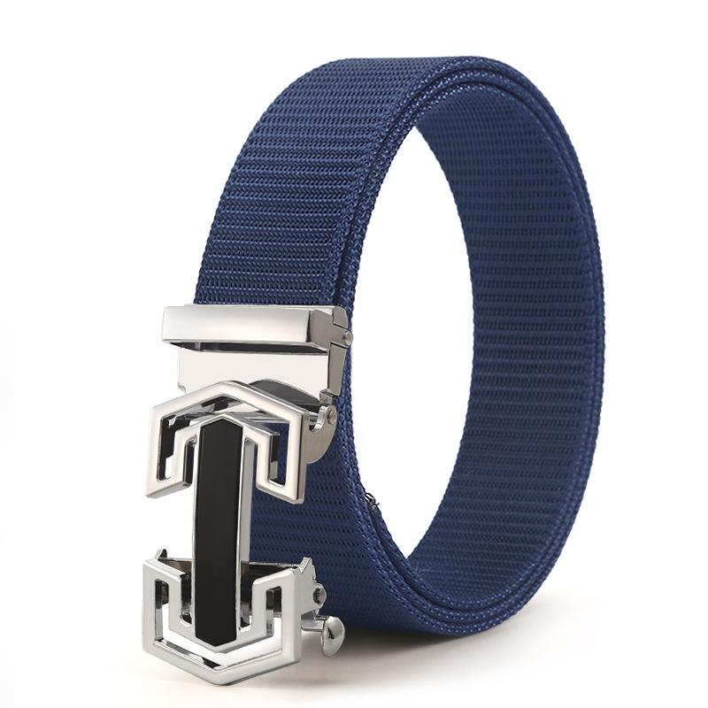 Belt Men'S Automatic Button Head Canvas Belt Medium Green Business Casual Simple Jeans Belt