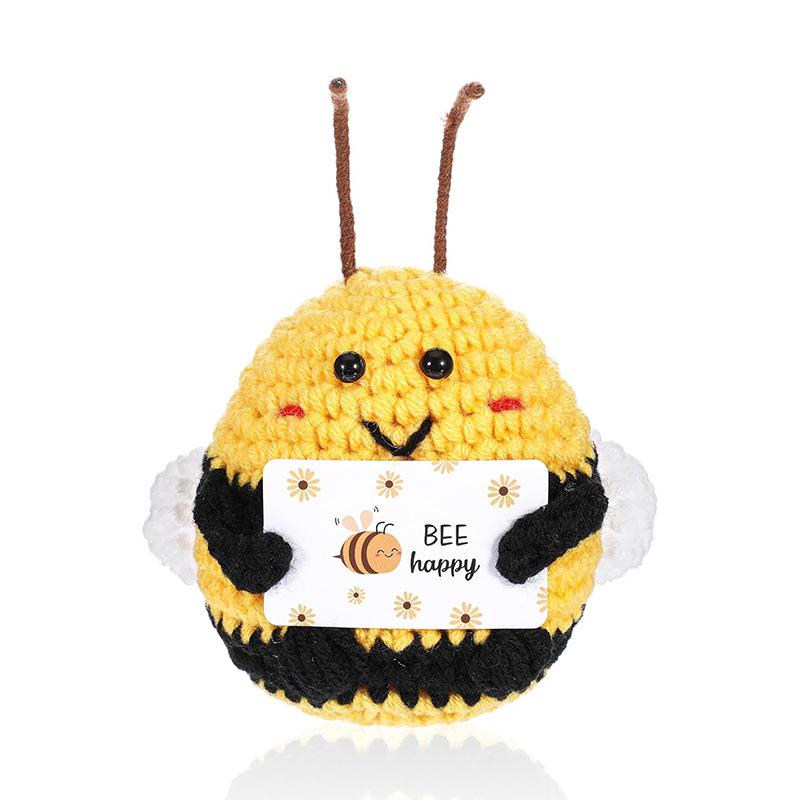 Positive Crochet Bee Doll with Encouraging Card Emotional Support Handmade Knitting Big Butt Bee Animal Room Decoration Ornament