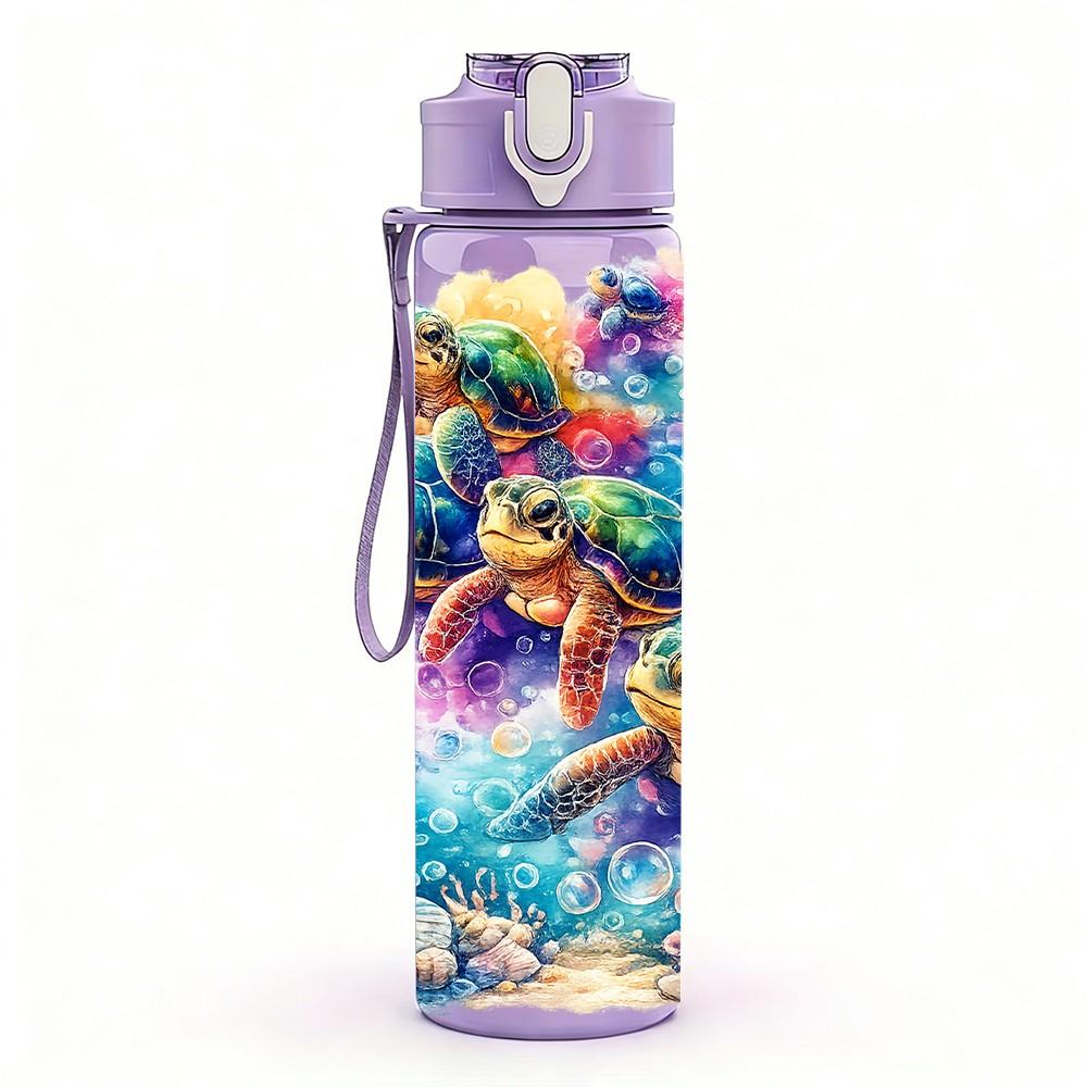 1PC Vibrant Color Splash Fantasy Print 750ml Color Plastic Sports Water Bottle Leakproof Flip Straw Lid Suitable for Sports Office Home Use