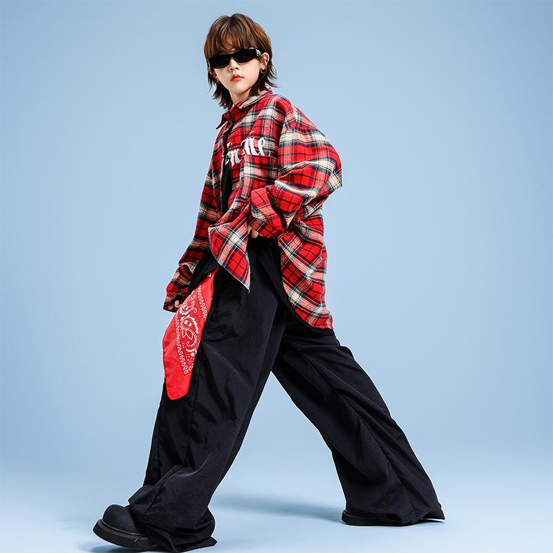 Trendy Kids Hip Hop Plaid Outfit Set for Boys & Girls - Street Dance & Performance Wear