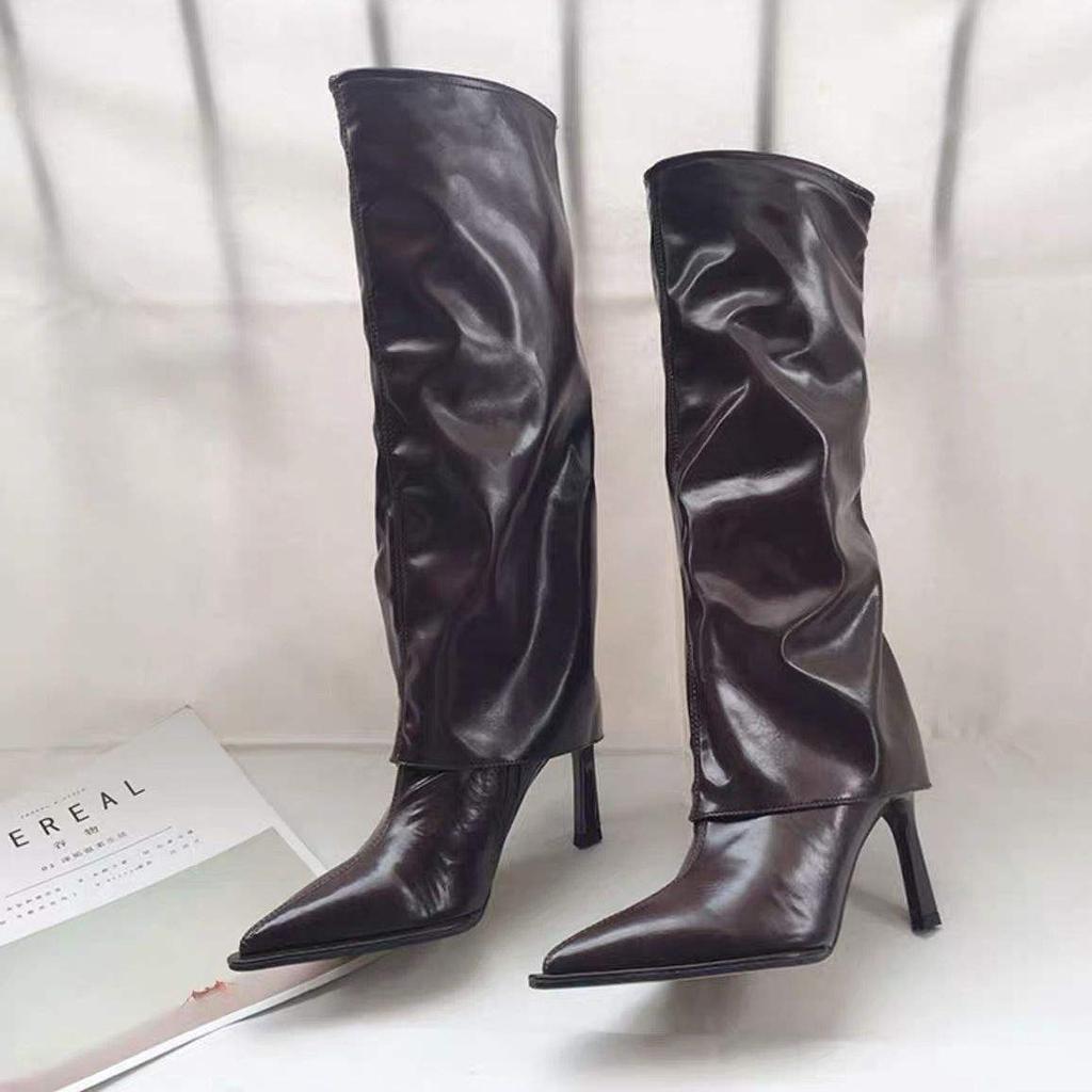 High-heeled Pointed Pile Boots Women's Boots 2025 New Autumn and Winter Black But Knee Trousers Long Knight Boots