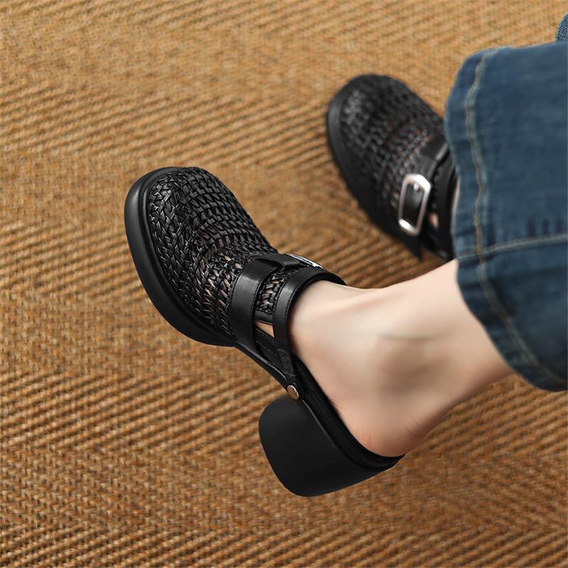 Fashion New Summer Sandals Cover Toe Sandals for Women High Heels Slippers Fashion Hollow Out Slippers Two Ways To Wear Platform Sandals