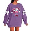 Ladies' Christmas Printed Bow Round Neck Long Sleeved Loose Pullover Sweater Sweatshirt Top